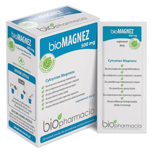 Miniaturka artykułu - BIOFARMACJA BioMAGNEZ 500mg, 20sasz.