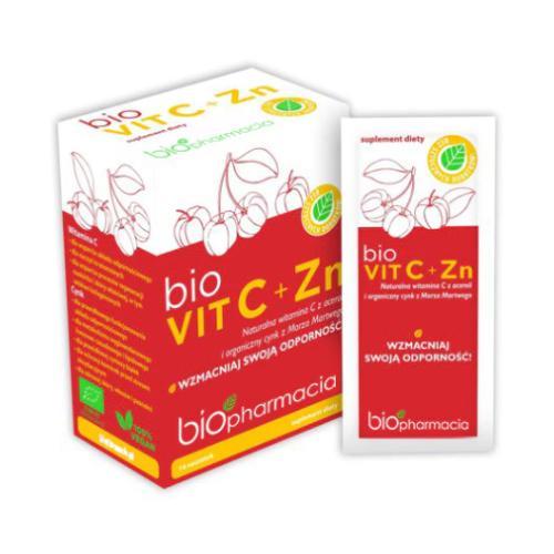 Miniaturka artykułu - BIOPHARMACIA Bio VIT C + Zn Naturalna Witamina C i Organiczny cynk, 14sasz. KR&Oacute;TKA DATA 15.08.2026