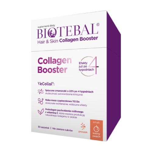 Miniaturka artykułu - Biotebal Hair & Skin Collagen Booster o smaku brzoskwiniowym, 30 sasz.