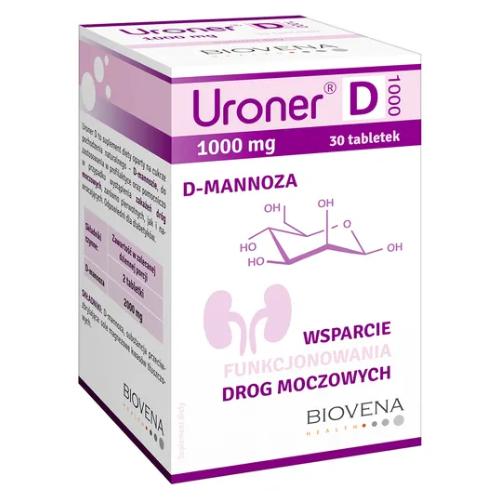 Miniaturka artykułu - BIOVENA Uroner D 1000 mg, 30 tabl.