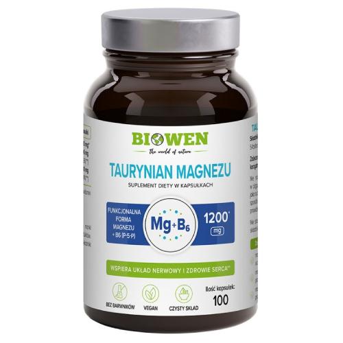 Miniaturka artykułu - Biowen Taurynian magnezu z witaminą B6 (P-5-P), 100 kaps.
