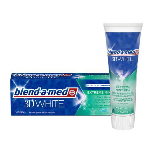 Miniaturka artykułu - BLEND-A-MED 3D White Pasta do zęb&oacute;w Extreme Mint Kiss, 75ml USZKODZONE TEKTUROWE OPAKOWANIE