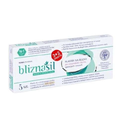 Miniaturka artykułu - BLIZNASIL Plastry na blizny (cieliste 17x3,5cm), 5szt. (3+2)