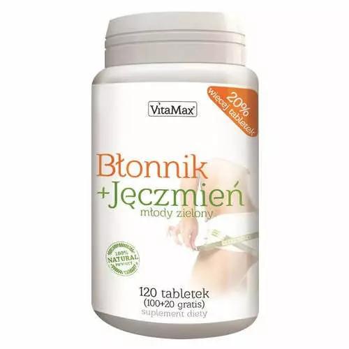 Miniaturka artykułu - Błonnik+Jęczmień młody zielony, 120 tabletek 