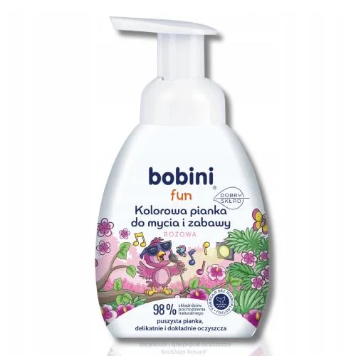 Miniaturka artykułu - Bobini Fun Kolorowa pianka do mycia i zabawy r&oacute;żowa, 300 ml KR&Oacute;TKA DTA 23.10.2026