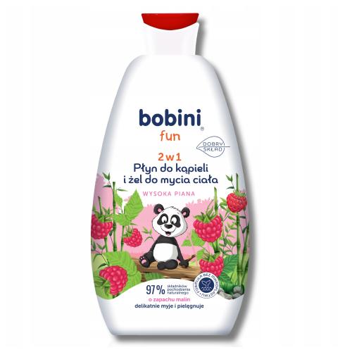 Miniaturka artykułu - BOBINI FUN Płyn do kąpieli i żel do mycia ciała o zapachu malin, 500ml