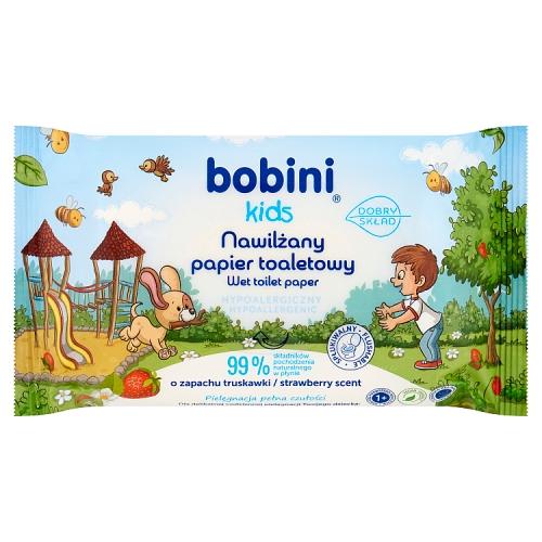 Miniaturka artykułu - BOBINI KIDS Nawilżany papier toaletowy o zapachu truskawki, 50 sztuk