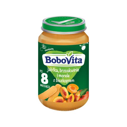 Miniaturka artykułu - BoboVita deserek Jabłka, morele i brzoskwinie z biszkoptem, 190g