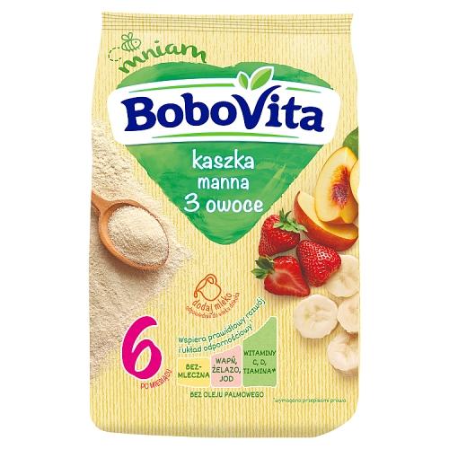 Miniaturka artykułu - BoboVita kaszka manna bezmleczna z 3 owocami, 180 g