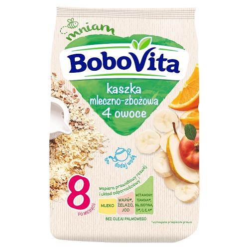 Miniaturka artykułu - BoboVita Kaszka mleczno-zbożowa 4 owoce po 8 miesiącu, 230 g