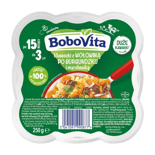 Miniaturka artykułu - BoboVita Kluseczki z wołowiną po burgundzku i marchewką po 15 miesiącu, 250 g