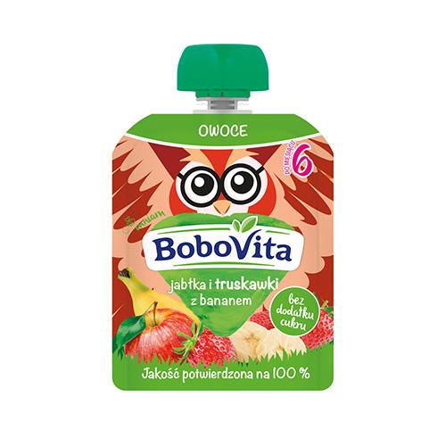 Miniaturka artykułu - BoboVita Mus jabłko, truskawka, banan, 80 g