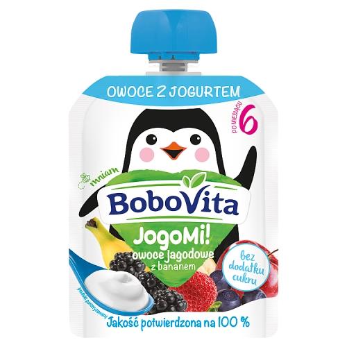 Miniaturka artykułu - BoboVita Mus JogoMi! Owoce z jogurtem owoce jagodowe banan po 6. miesiącu, 80 g