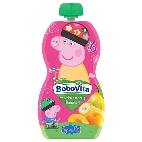 Miniaturka artykułu - BoboVita Peppa Pig Mus gruszka z bananem i morelą 6m+, 100 g KR&Oacute;TKA DATA 21.09.2026