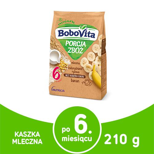 Miniaturka artykułu - BoboVita Porcja zb&oacute;ż Kaszka mleczna kukurydziano- ryżowa banan - 210 g (29508)