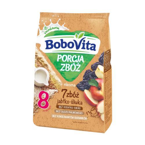 Miniaturka artykułu - BoboVita Porcja zb&oacute;ż Kaszka mleczna 7 zb&oacute;ż jabłko-śliwka po 8 miesiącu, 210 g
