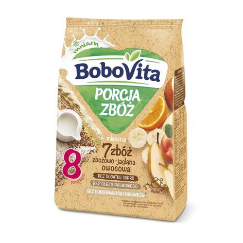 Miniaturka artykułu - BoboVita Porcja zb&oacute;ż Kaszka mleczna 7 zb&oacute;ż zbożowo-jaglana owocowa po 8 miesiącu 210 g