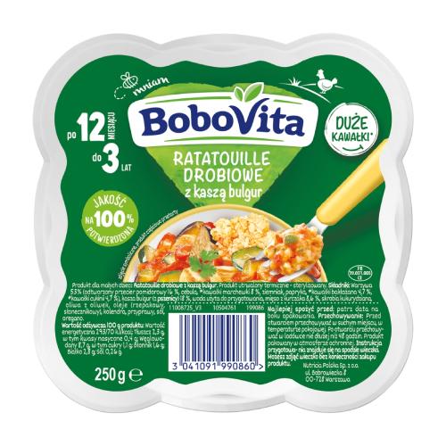 Miniaturka artykułu - BoboVita Ratatouille drobiowe z kaszą bulgur po 12 miesiącu, 250 g