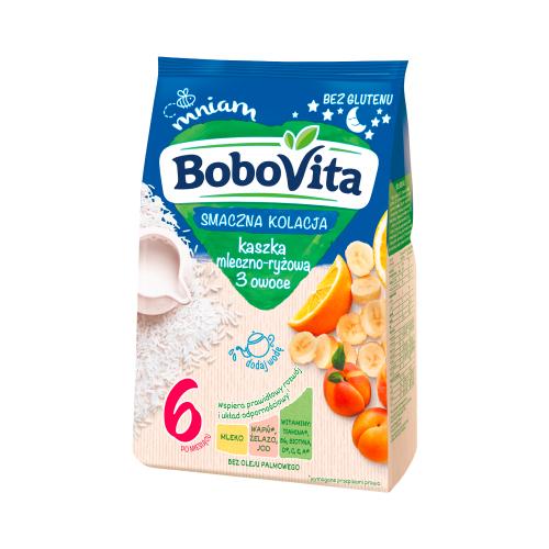 Miniaturka artykułu - BoboVita Smaczna Kolacja Kaszka mleczno-ryżowa 3 owoce po 6 miesiącu, 230 g