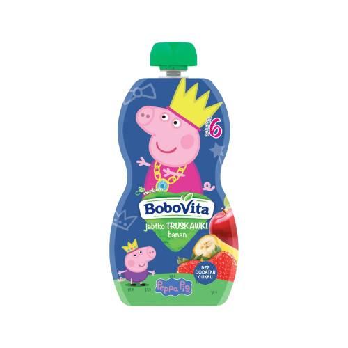 Miniaturka artykułu - BoboVita Świnka Peppa Mus jabłko i truskawki z bananem po 6 miesiącu, 100 g