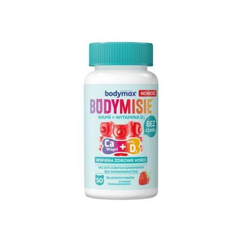 Miniaturka artykułu - Bodymax Bodymisie Wapń + Witamina D3 żelki o smaku truskawkowym, 50 szt. USZKODZONY KOREK 