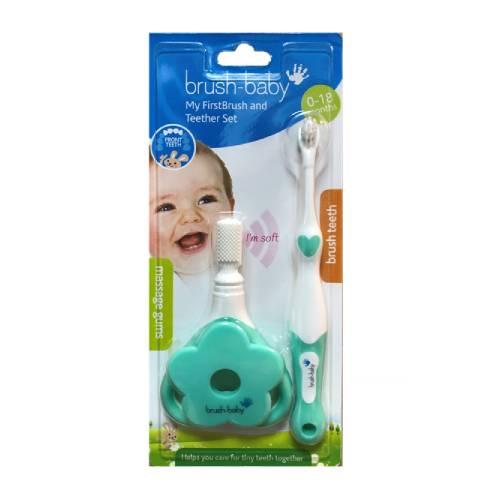 Miniaturka artykułu - BRUSHBABY TeetherSet Zestaw na ząbkowanie (0-18 m) miętowy - 1 zestaw