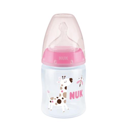 Miniaturka artykułu -  Butelka NUK First Choice Plus ze wskaźnikiem temperatury (0-6m) Żyrafa (r&oacute;żowa), 150ml