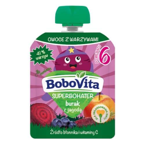 Miniaturka artykułu - BoboVita Superbohater Mus burak z jagodą po 6 miesiącu, 80 g