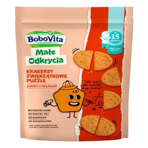 Miniaturka artykułu - BoboVita Małe Odkrycia Krakersy pszenno-orkiszowe z pomidorem i nutą bazylii dla dzieci 15m+, 105 g