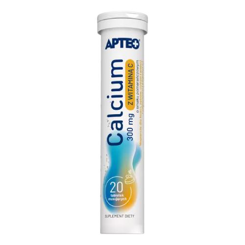 Miniaturka artykułu - APTEO Calcium 300mg z witaminą C o smaku pomarańczowym, 20 tabletek musujących