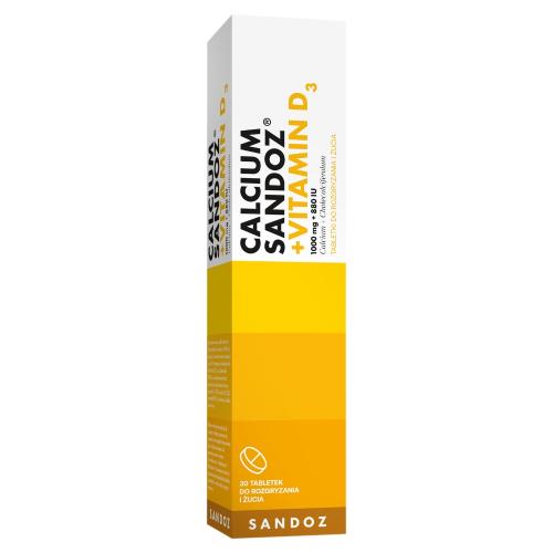 Miniaturka artykułu - CALCIUM Sandoz 880IU + Vitamin D3 1000mg, 30 tabletek do żucia