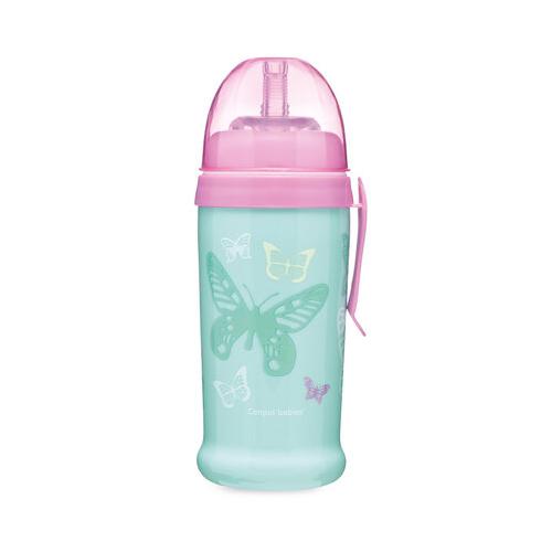 Miniaturka artykułu - CANPOL BABIES Bidon niekapek BUTTERFLY turkusowy 12m+ 350ml 56/515
