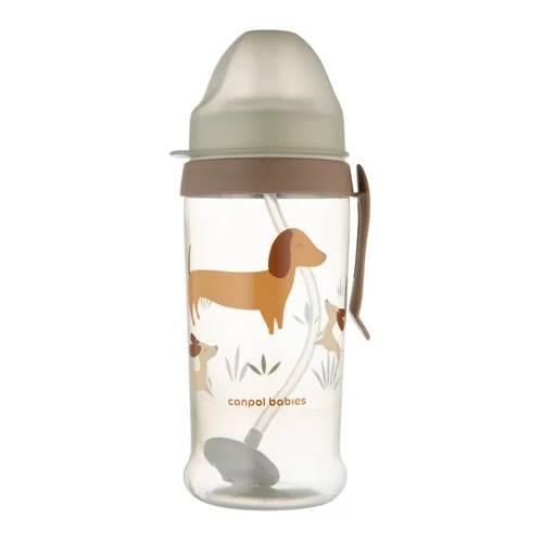 Miniaturka artykułu - Canpol Babies Bidon niekapek z rurką i odważnikiem Pieski, 350 ml 