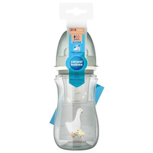 Miniaturka artykułu - Canpol Babies Butelka antykolkowa EasyStartGoose z pojemnikiem na mleko 3m+ 35/245, 240 ml