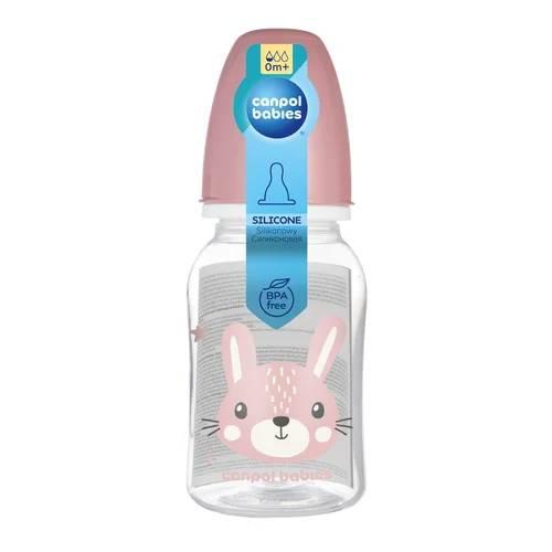 Miniaturka artykułu - Canpol Babies Butelka standardowa wąska Cute Animals r&oacute;żowa 0m+, 120 ml