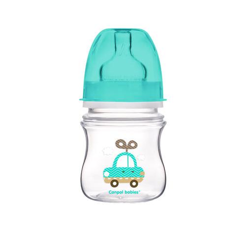 Miniaturka artykułu - CANPOL BABIES Butelka szeroka antykolkowa 0m+ niebieski samoch&oacute;d, 120 ml 35/205