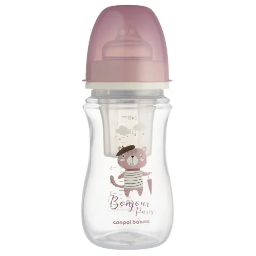 Miniaturka artykułu - CANPOL BABIES butelka szeroka antykolkowa PP EasyStart BONJOUR PARIS pink, 240ml 35/232