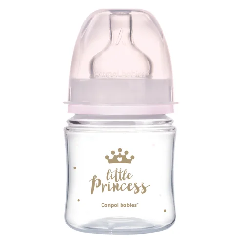 Miniaturka artykułu - CANPOL BABIES butelka szeroka antykolkowa PP EasyStart ROYAL BABY r&oacute;żowa, 120ml 35/233