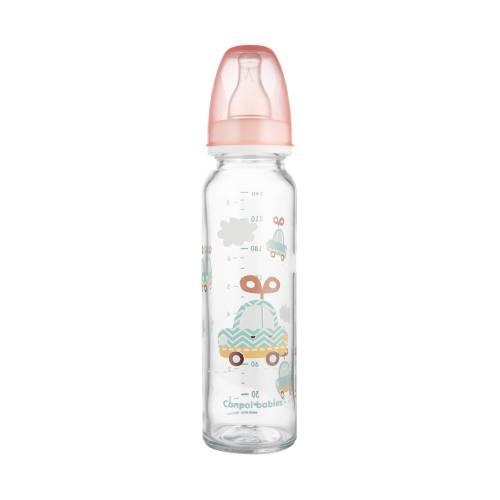 Miniaturka artykułu - CANPOL BABIES Butelka szklana r&oacute;żowa 12m+ 240ml 1szt 42/201