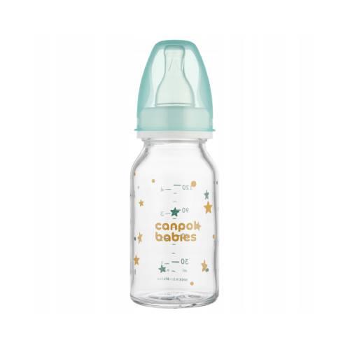 Miniaturka artykułu - CANPOL BABIES Butelka szklana turkusowa 3m+ TOYS 120ml 42/202