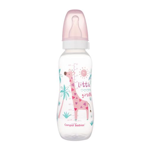 Miniaturka artykułu - CANPOL BABIES Butelka wąska r&oacute;żowa żyrafa 12m+ 59/205 330ml