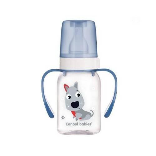 Miniaturka artykułu - CANPOL BABIES Cute Animals Butelka wąska z uchwytem niebieski pies, 120ml 11/823