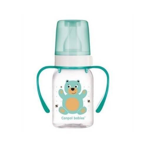 Miniaturka artykułu - CANPOL BABIES Cute Animals Butelka wąska z uchwytem turkusowy miś, 120ml 11/823