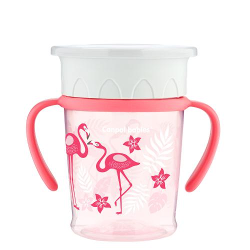Miniaturka artykułu - CANPOL BABIES Kubek 360&deg; Jungle koralowy flaming, 270ml 56/504