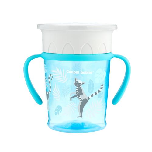 Miniaturka artykułu - CANPOL BABIES Kubek 360&deg; Jungle turkusowy, 270ml 56/504