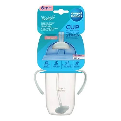 Miniaturka artykułu - Canpol Babies Kubek niekapek z rurką i odważnikiem Zielony 56/623, 270 ml