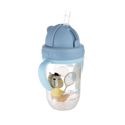 Miniaturka artykułu - CANPOL BABIES Kubek niekapek z rurką i odważnikiem 6m+, 270 ml Bonjour Paris niebieski 56/607	