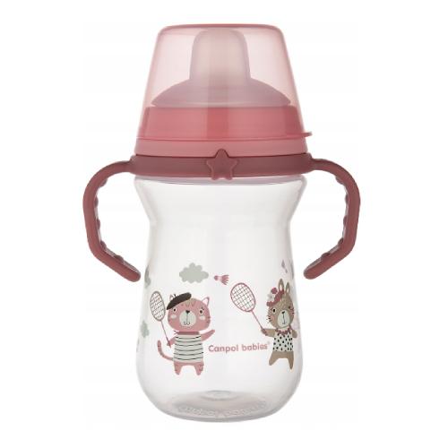 Miniaturka artykułu - CANPOL BABIES Kubek z silikonowym ustnikiem FirstCup BONJOUR PARIS 250ml r&oacute;żowy
