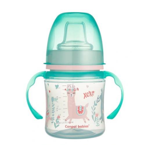 Miniaturka artykułu - CANPOL BABIES Kubek treningowy EasyStart 6m+ zielona lama, 120ml 35/207