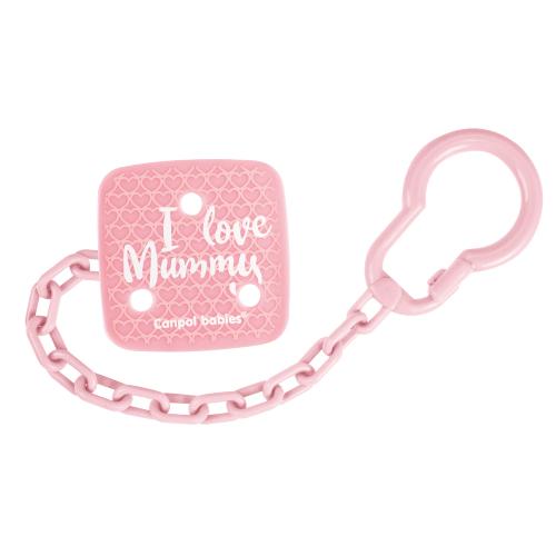 Miniaturka artykułu - CANPOL BABIES Łańcuszek do smoczka I Love Mummy r&oacute;żowy